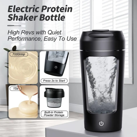 Portable Ice Coffee Maker and Protein Shaker Bottle for work and Gym: High-Quality, high speed shaker and Rechargeable by USB-C type.