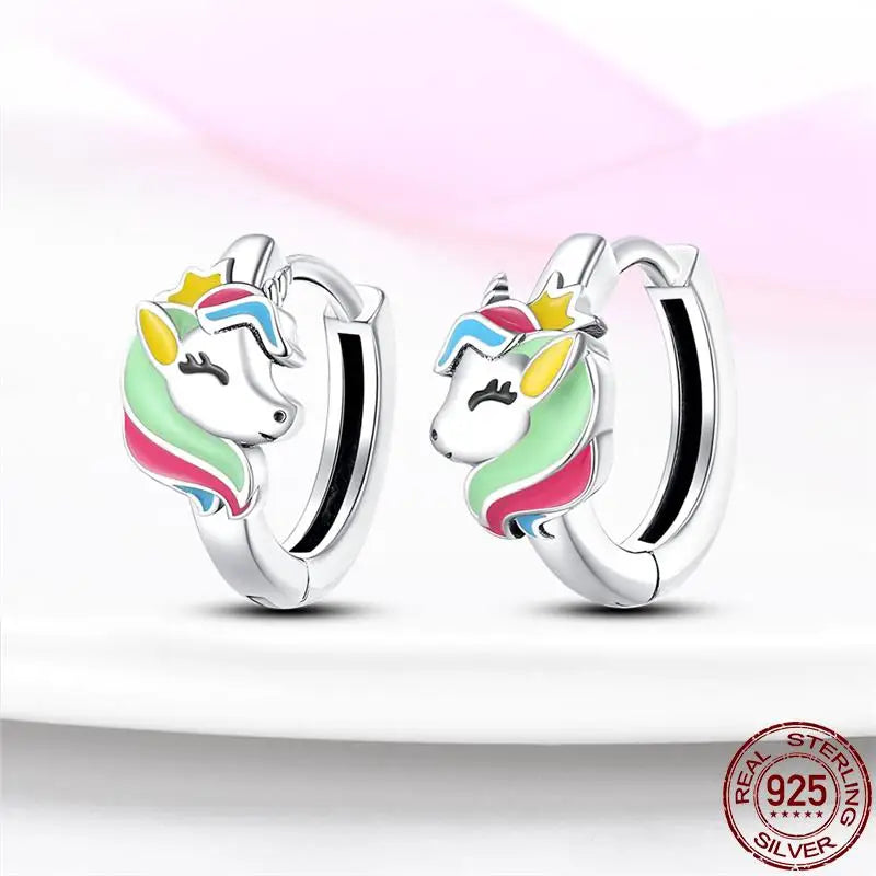 Nataly Silver Fashion Rainbow Pony Earrings For Women Ear Studs Cubic Zircon Colored Star Earrings Silver Nataly Original Jewelry