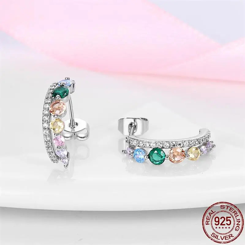 Nataly Silver Fashion Rainbow Pony Earrings For Women Ear Studs Cubic Zircon Colored Star Earrings Silver Nataly Original Jewelry