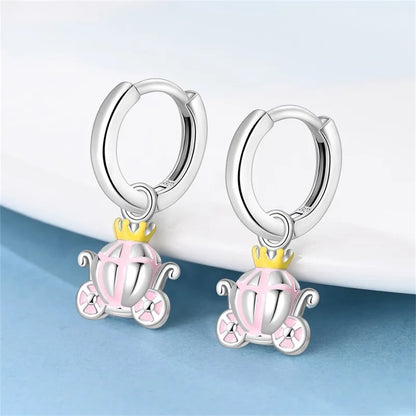 New Earring For Women 925 Silver Sparkling Butterfly Bear Pink Heart Princess Double Hoop Earrings Luxury Party Jewelry