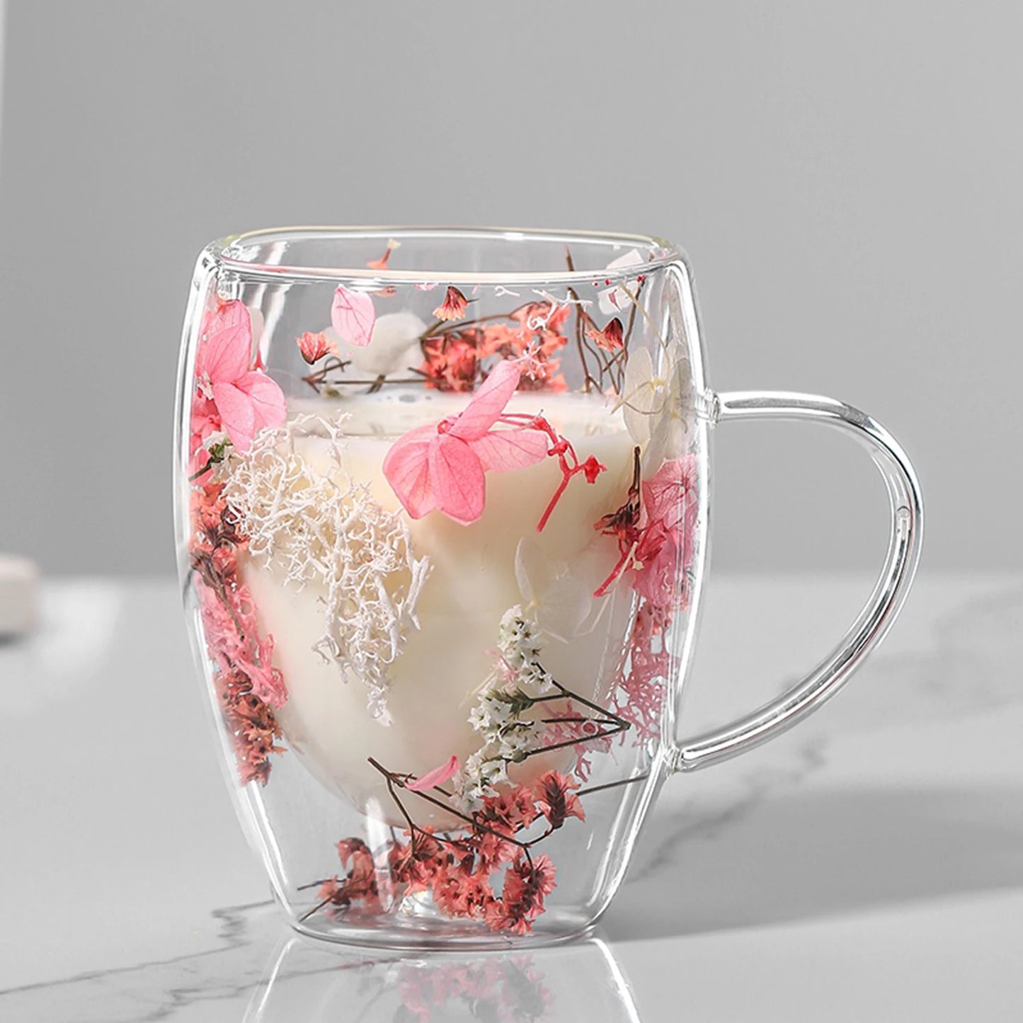 Flower Double Glass High Appearance Level Full Star Dried Flower Milk Coffee Glass Household Cup Supplies