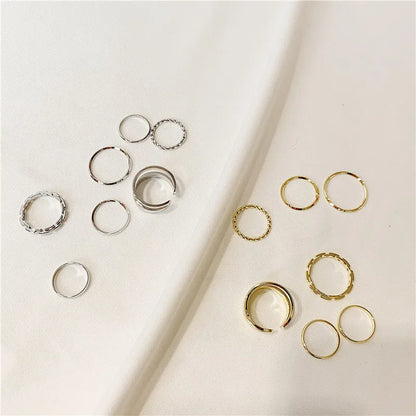 Taniya 7pcs Fashion Jewelry Rings Set Hot Selling Metal Hollow Round Opening Women Finger Ring for Girl Lady Party Wedding Gifts