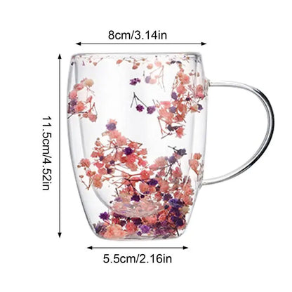 Flower Double Glass High Appearance Level Full Star Dried Flower Milk Coffee Glass Household Cup Supplies