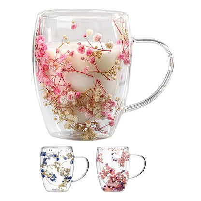 Flower Double Glass High Appearance Level Full Star Dried Flower Milk Coffee Glass Household Cup Supplies