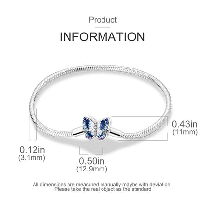 Nataly Sterling Silver Flying Butterfly Snake Bone Chain For Women Original Simple Bracelet DIY Jewelry Gift Making Party Bracelet