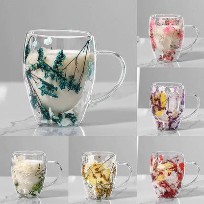 Flower Double Glass High Appearance Level Full Star Dried Flower Milk Coffee Glass Household Cup Supplies